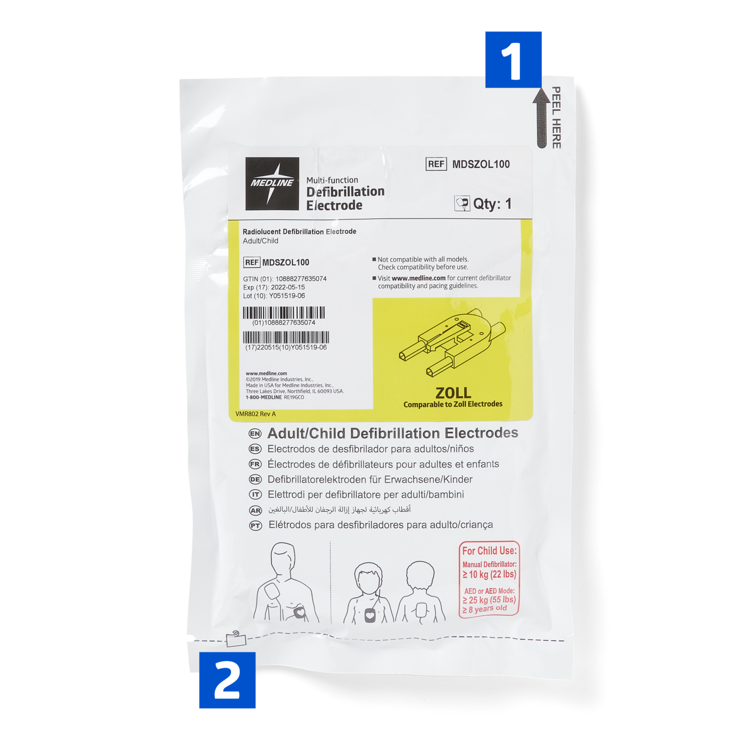 Medline Radiolucent / Radiotransparent Defibrillator Electrode Pads ...